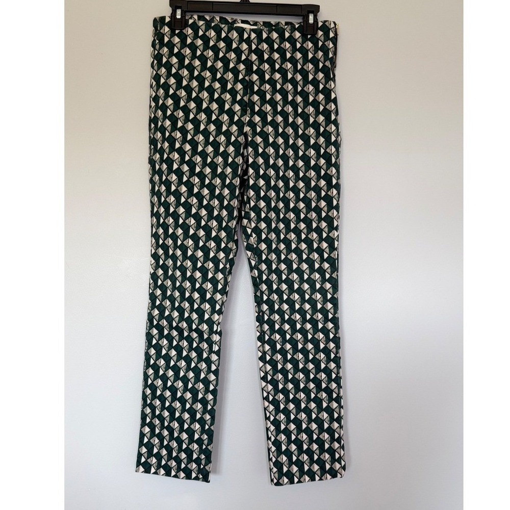 H&M Green Geometric Print Ankle Pants Women's 12 Retro Mod